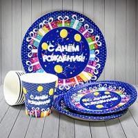 Набор бумажной посуды "С ДР" 6 тар, 6 ст, 6 коллп, 1 гирл.